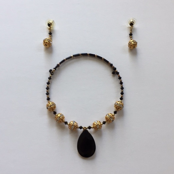 Black gold necklace and earring set - Picture 2 of 4
